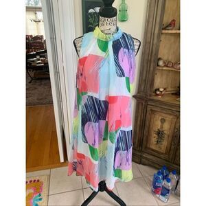 Robbie Bee Mock-Neck Chiffon A-Line Dress